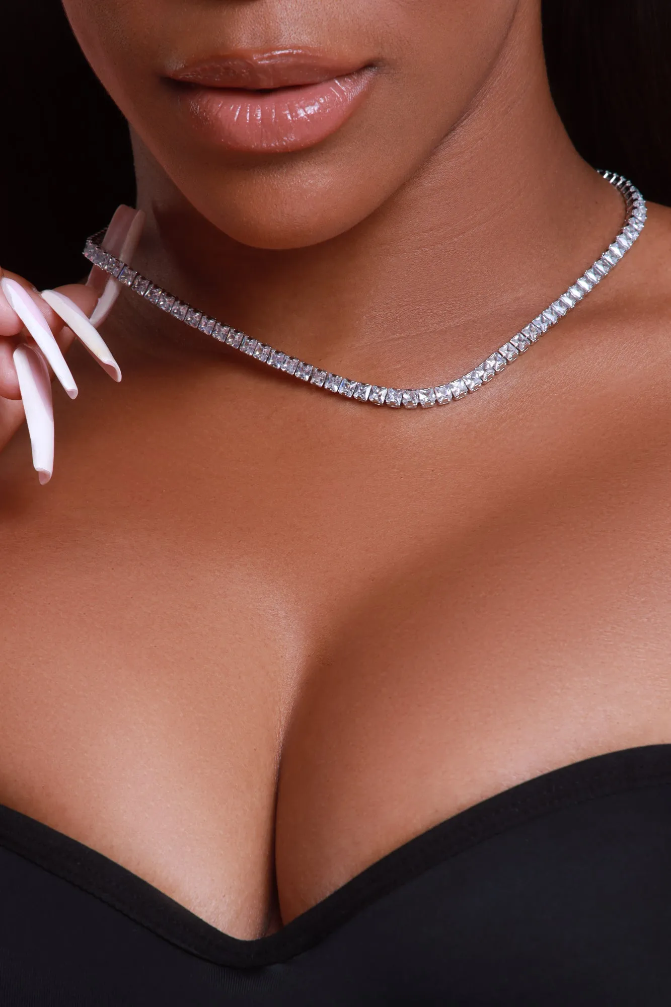 Be A Star Rhinestone Studded Necklace Set - Silver