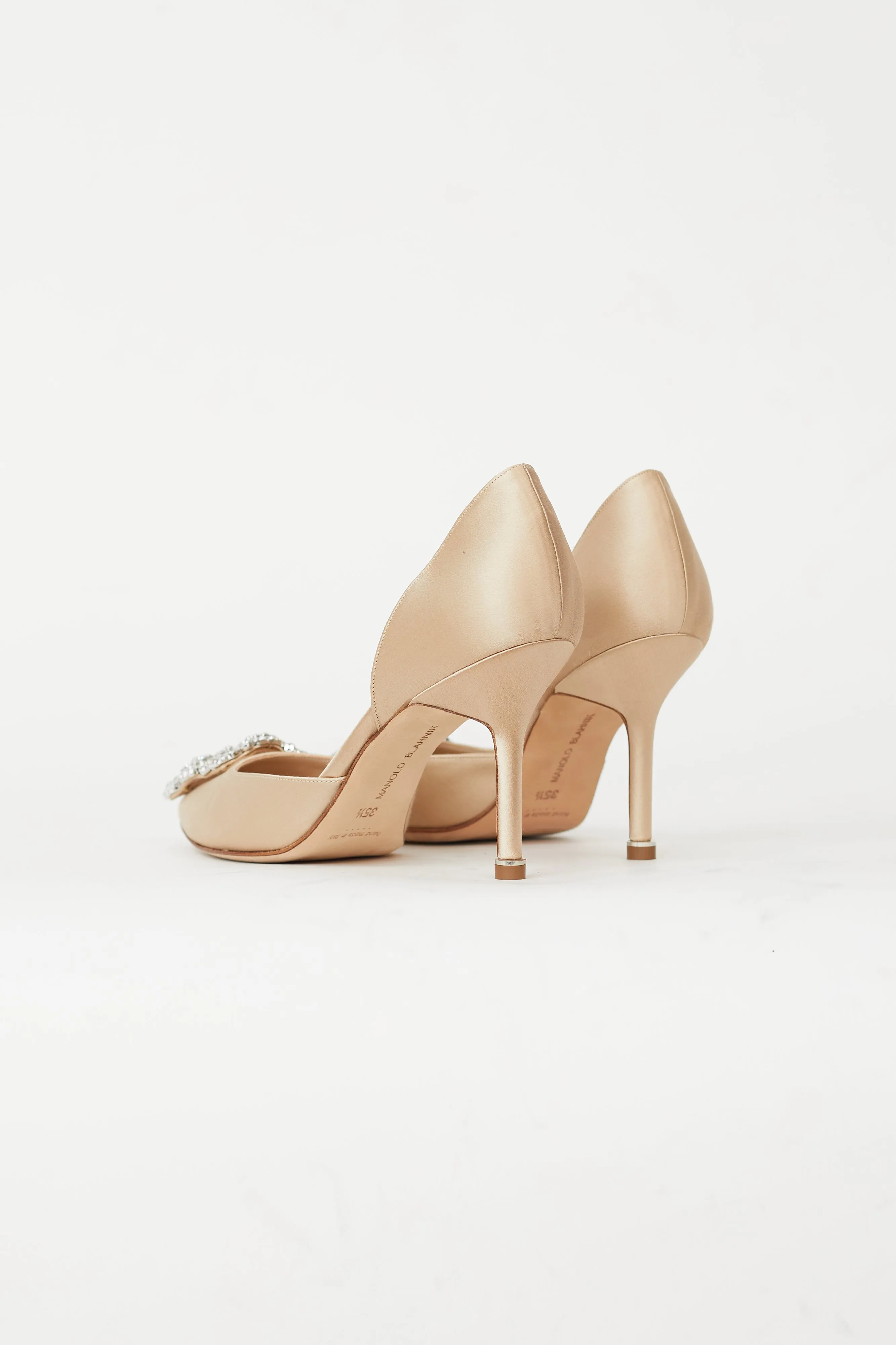 Beige Satin Hangisi D'Orsay Jewel Buckle Pump