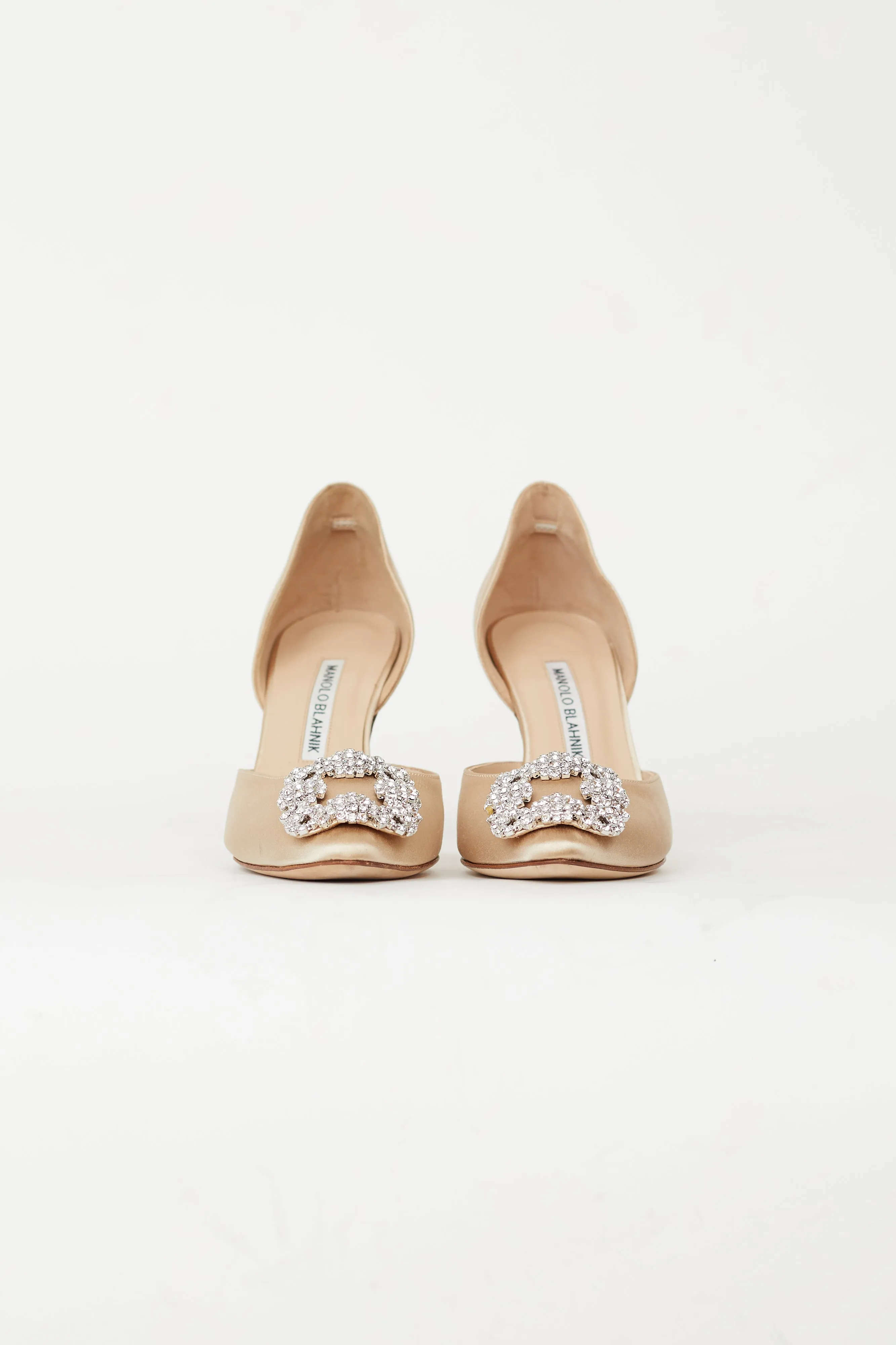 Beige Satin Hangisi D'Orsay Jewel Buckle Pump