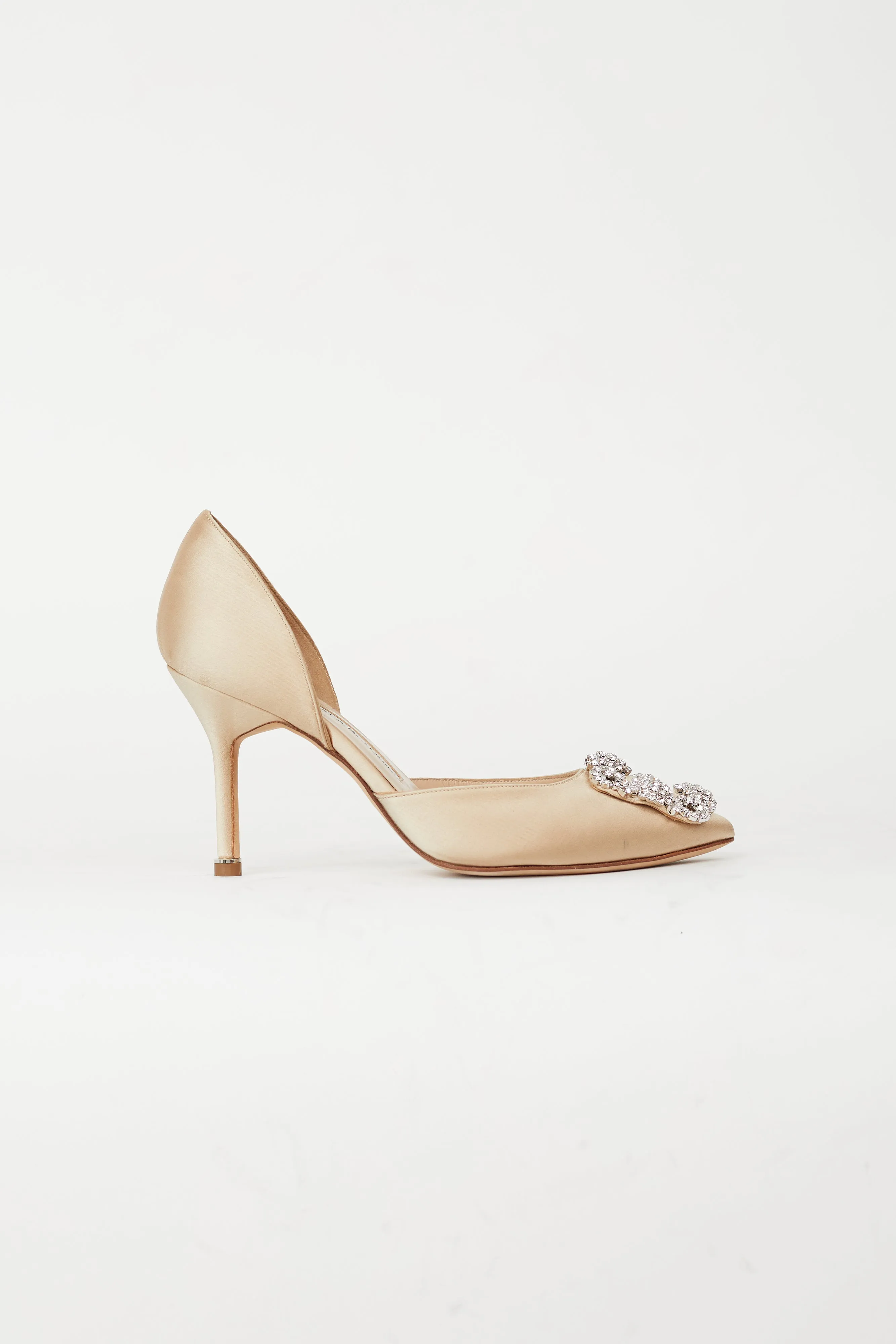 Beige Satin Hangisi D'Orsay Jewel Buckle Pump