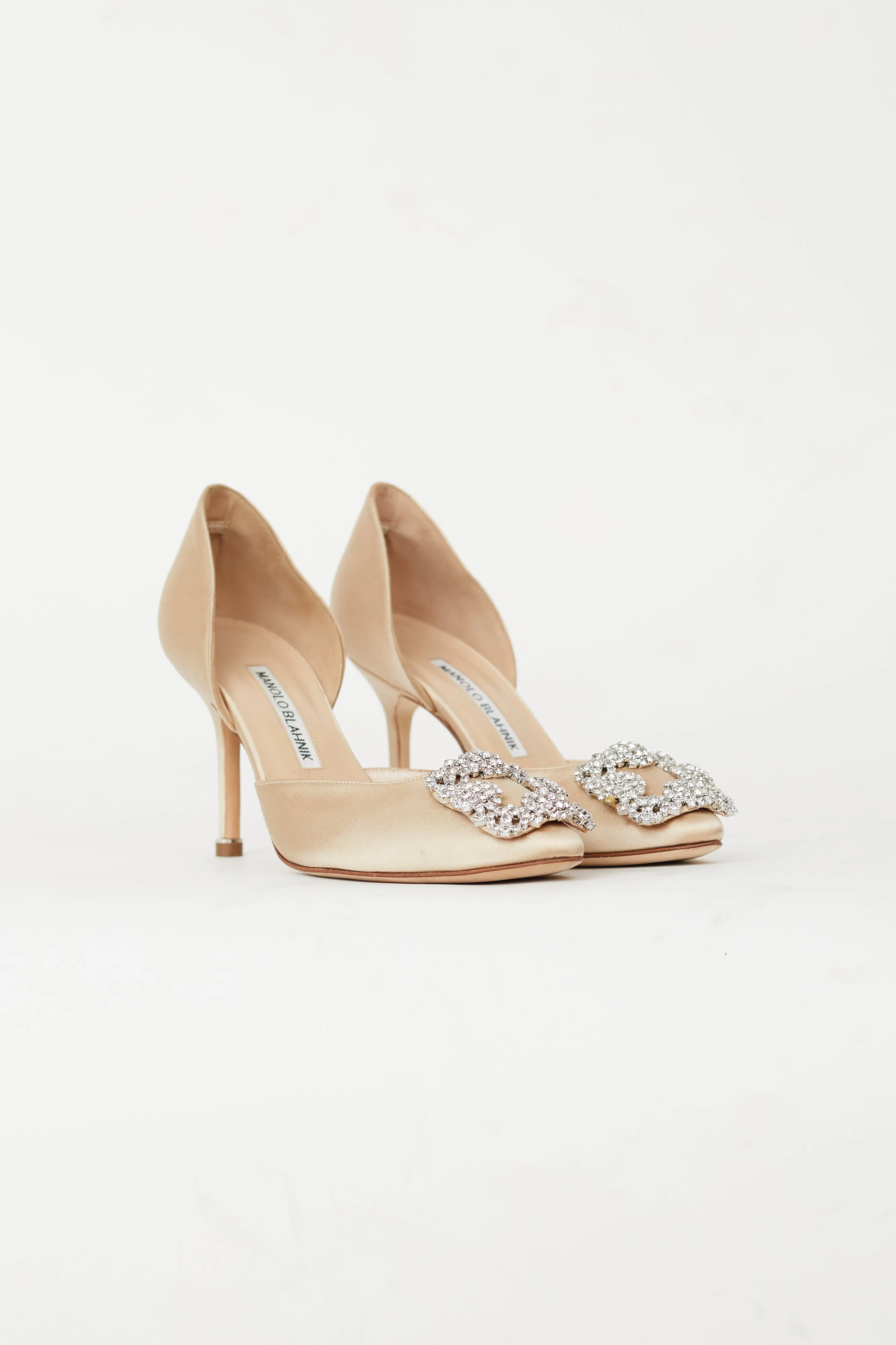 Beige Satin Hangisi D'Orsay Jewel Buckle Pump