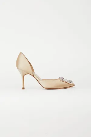 Beige Satin Hangisi D'Orsay Jewel Buckle Pump