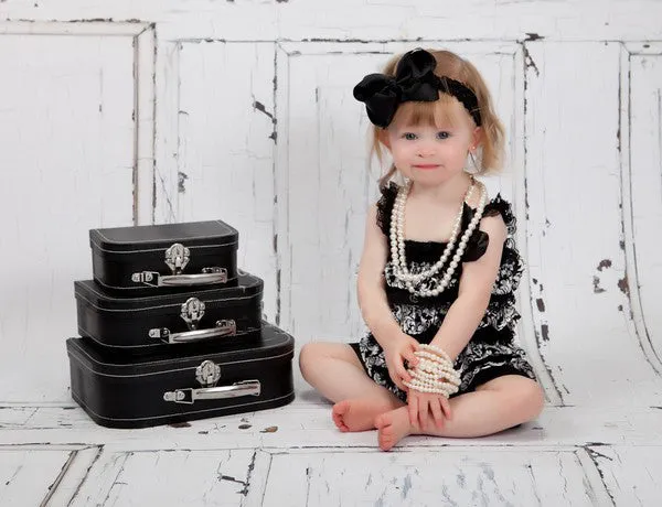 Black and White Damask Satin and Lace Playsuit