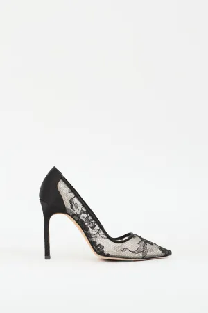 Black Floral Lace Pointed Toe Pump
