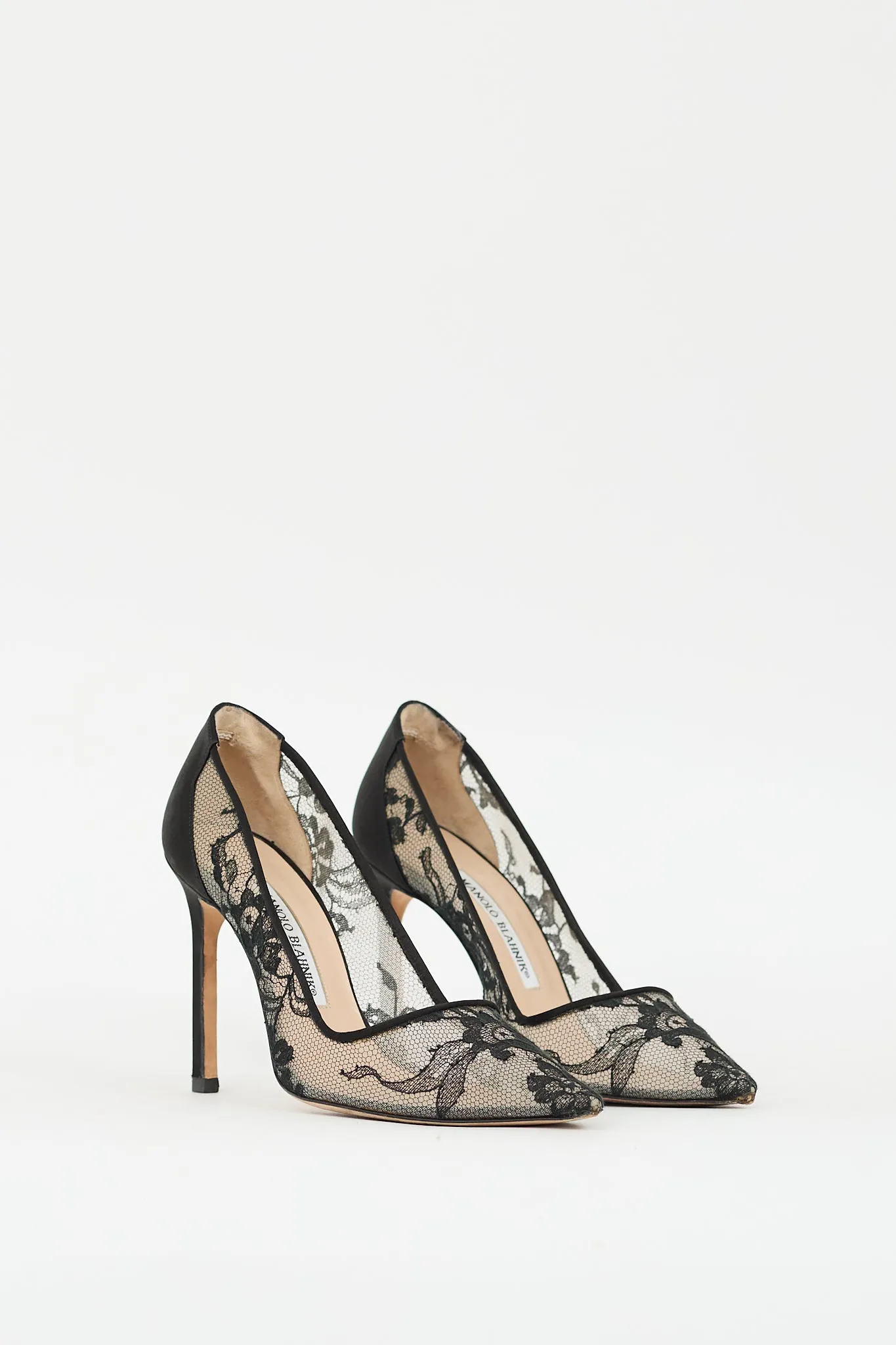 Black Floral Lace Pointed Toe Pump