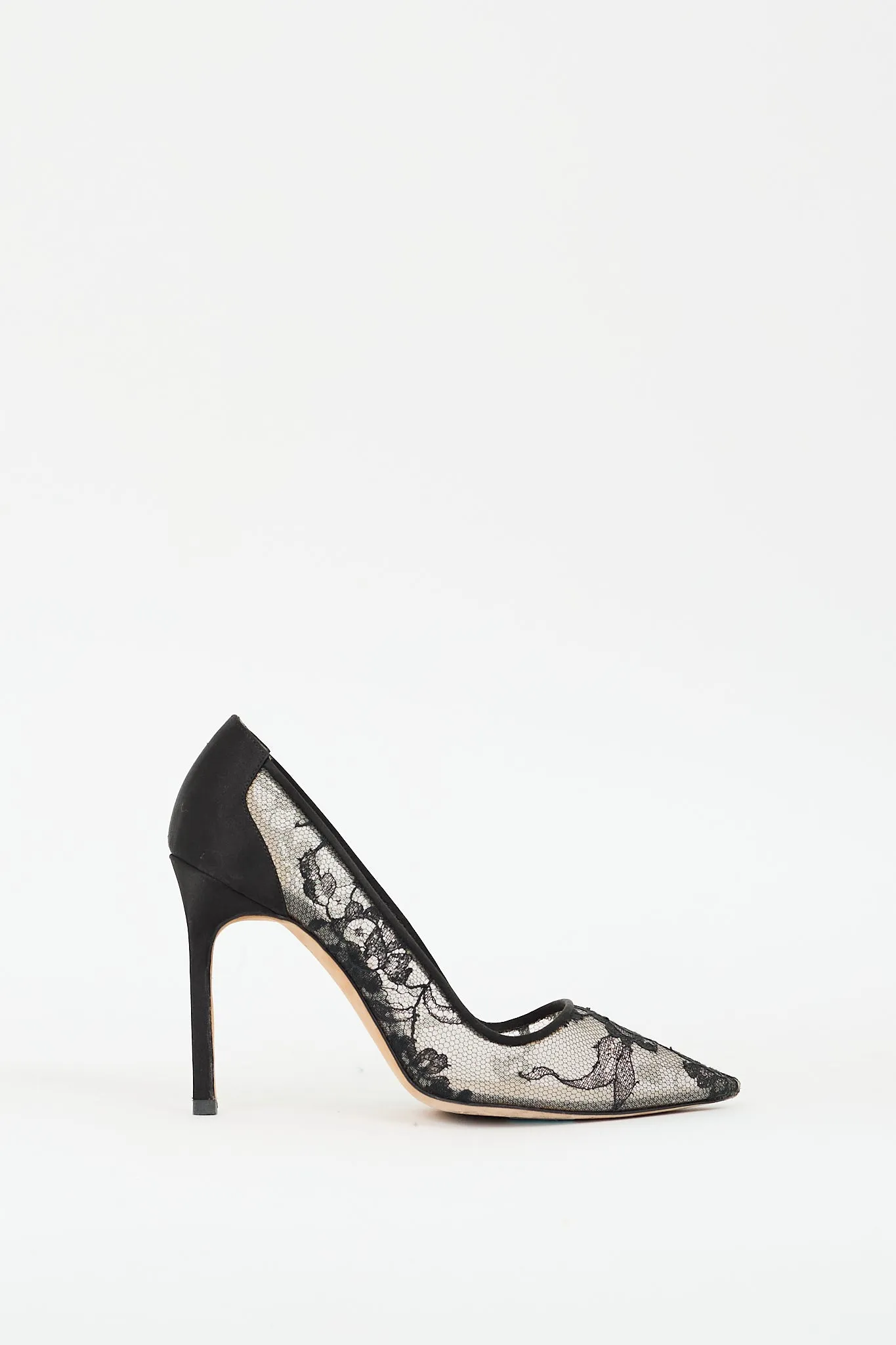 Black Floral Lace Pointed Toe Pump