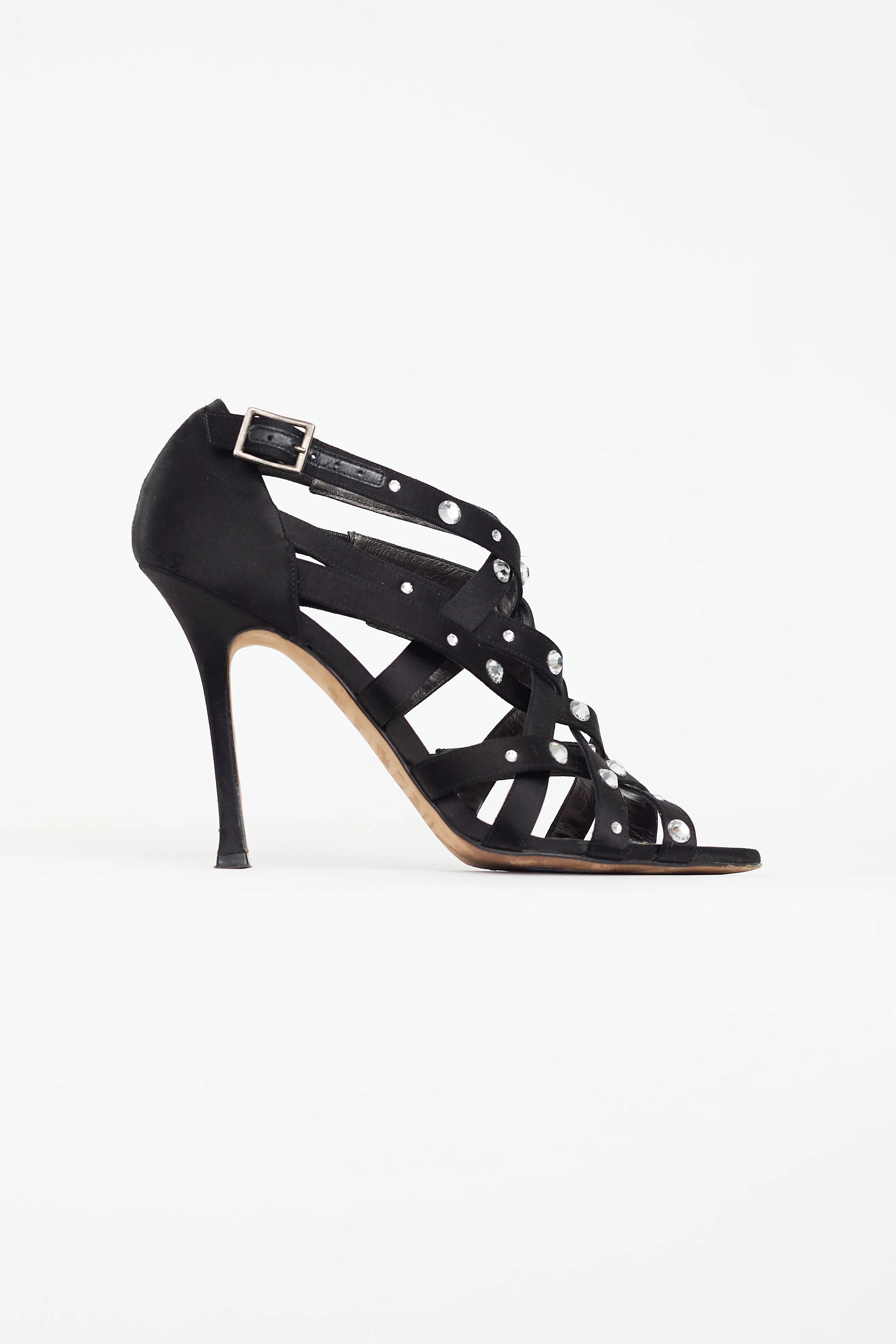 Black Satin Embellished Cage Pump