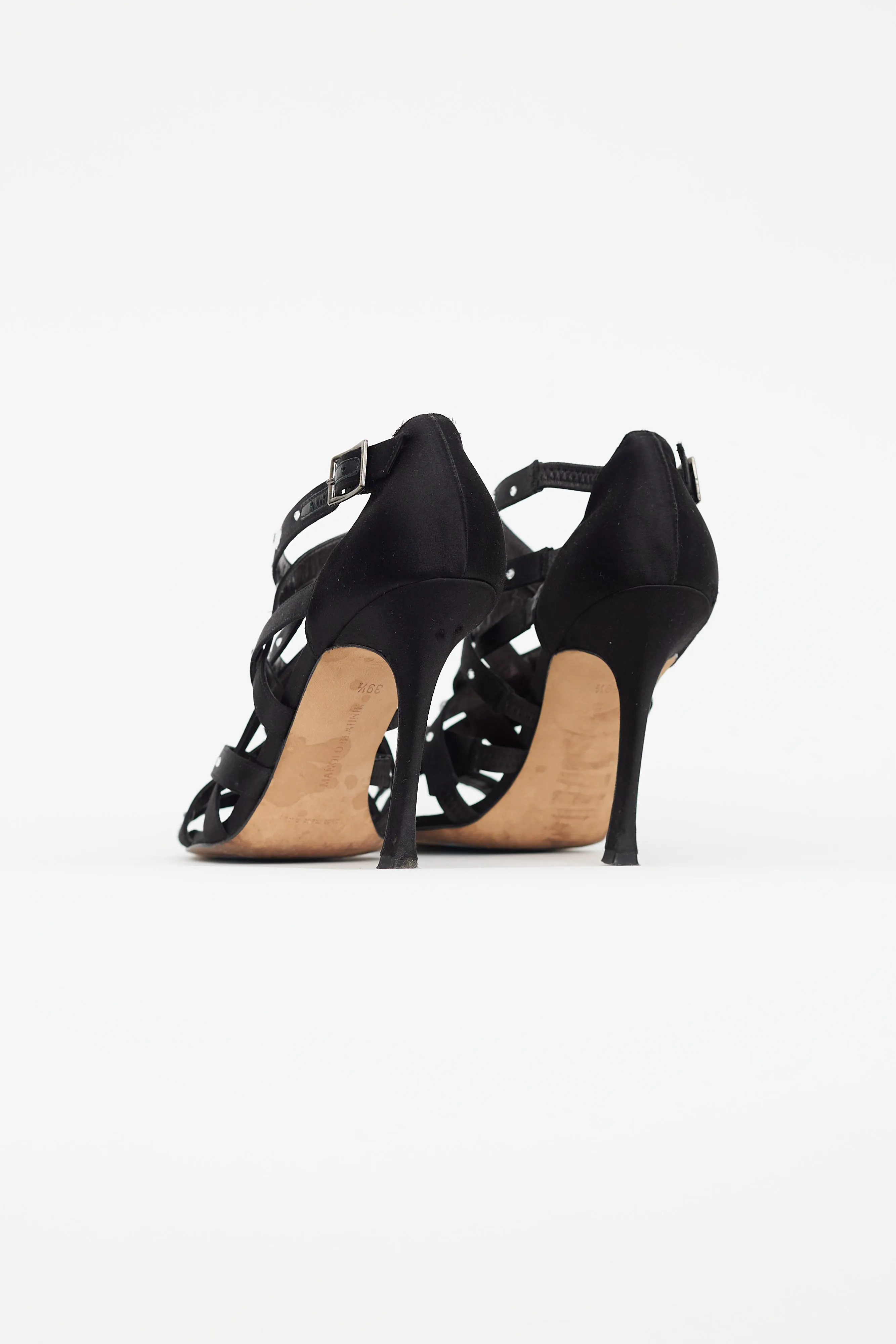 Black Satin Embellished Cage Pump
