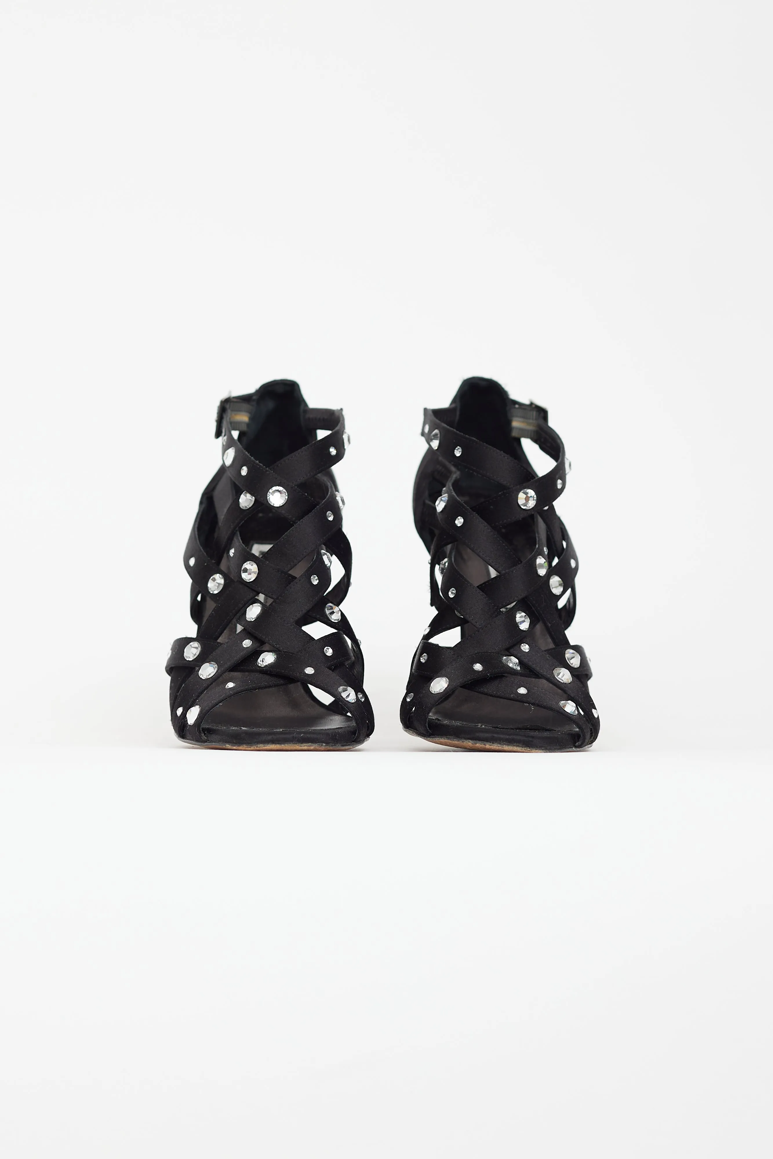 Black Satin Embellished Cage Pump