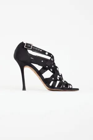 Black Satin Embellished Cage Pump