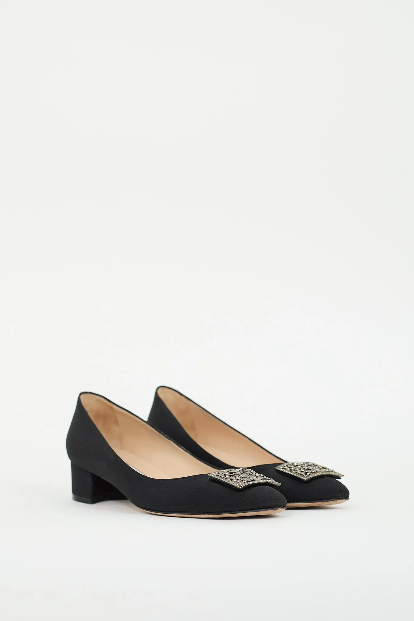 Black Satin Embellished Pump