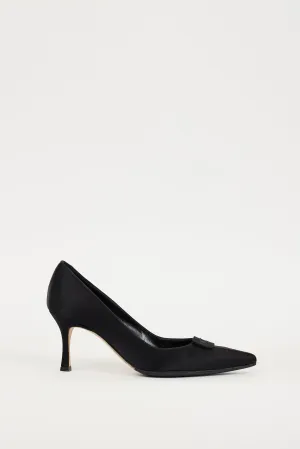 Black Satin Grosgrain Trim Heel