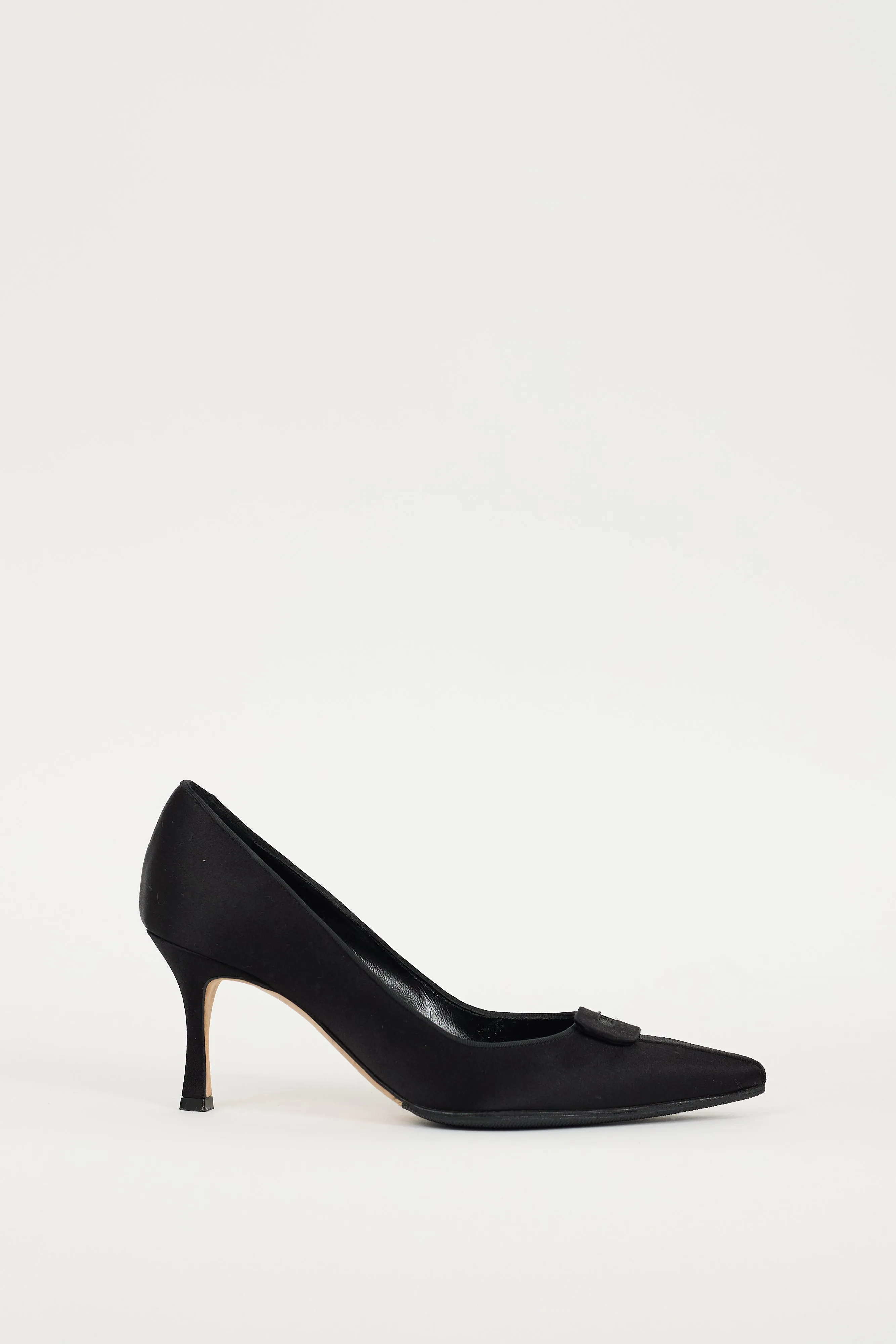 Black Satin Grosgrain Trim Heel