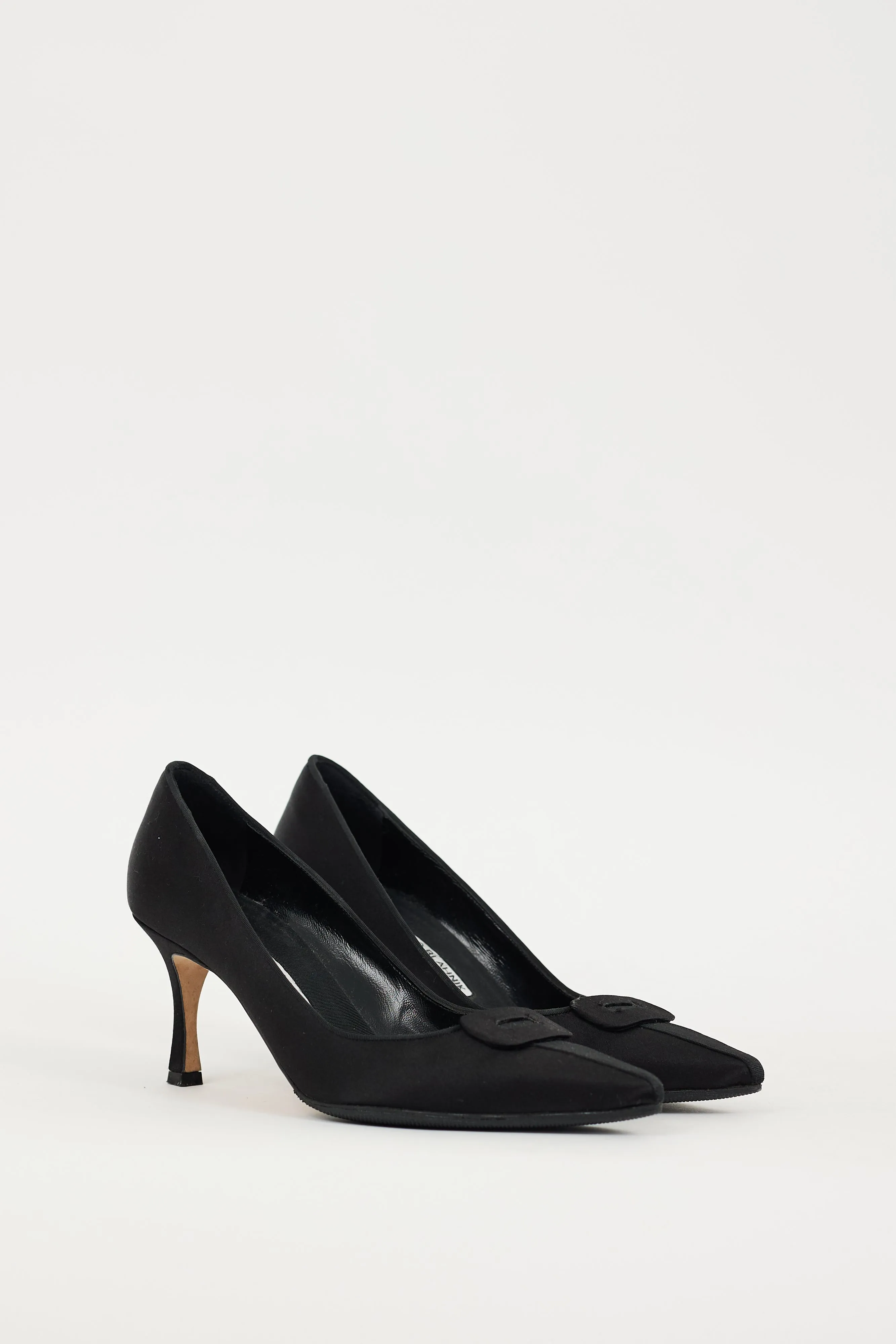 Black Satin Grosgrain Trim Heel