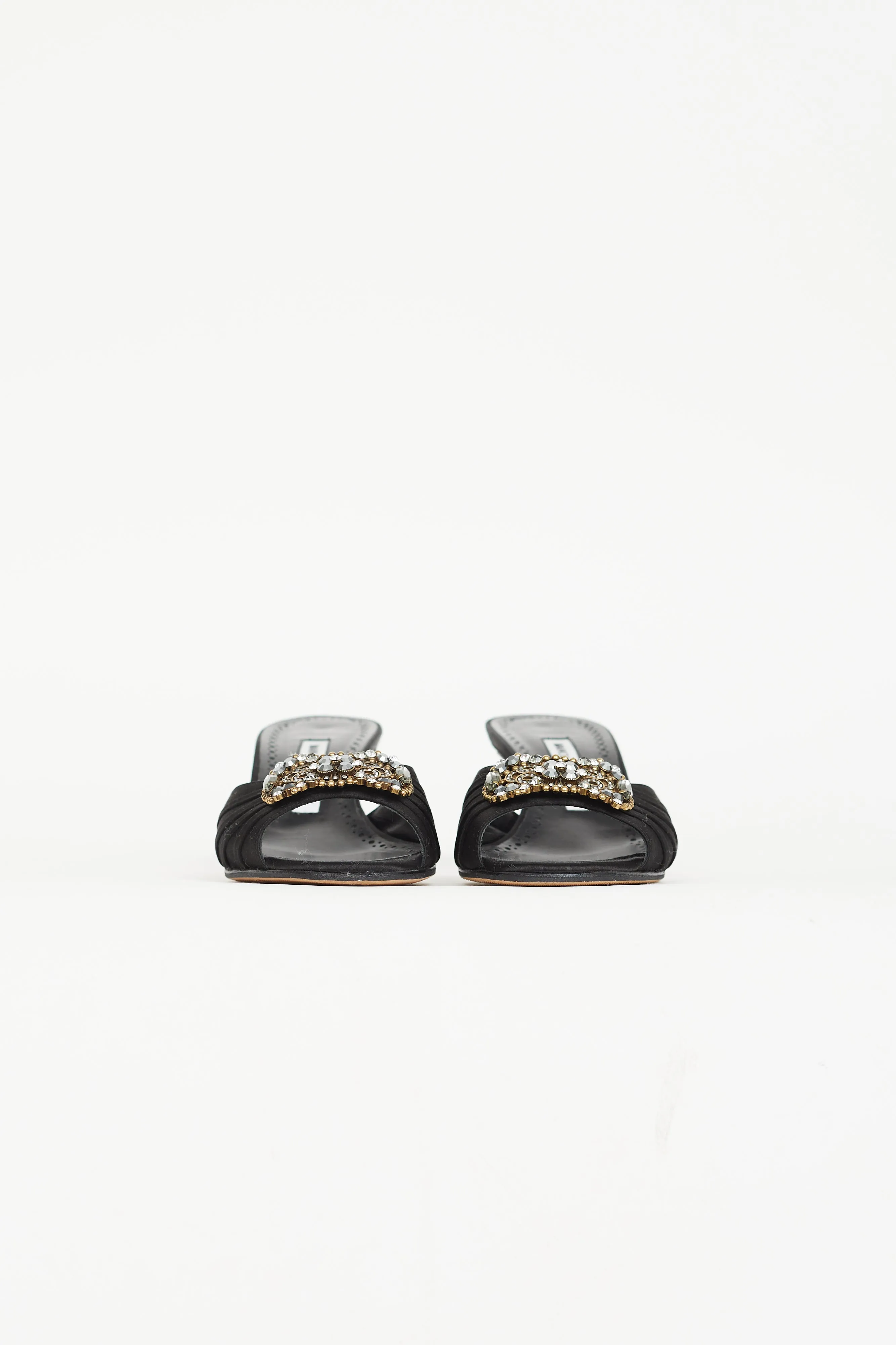 Black Satin Jewel Mule Heel