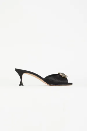 Black Satin Jewel Mule Heel