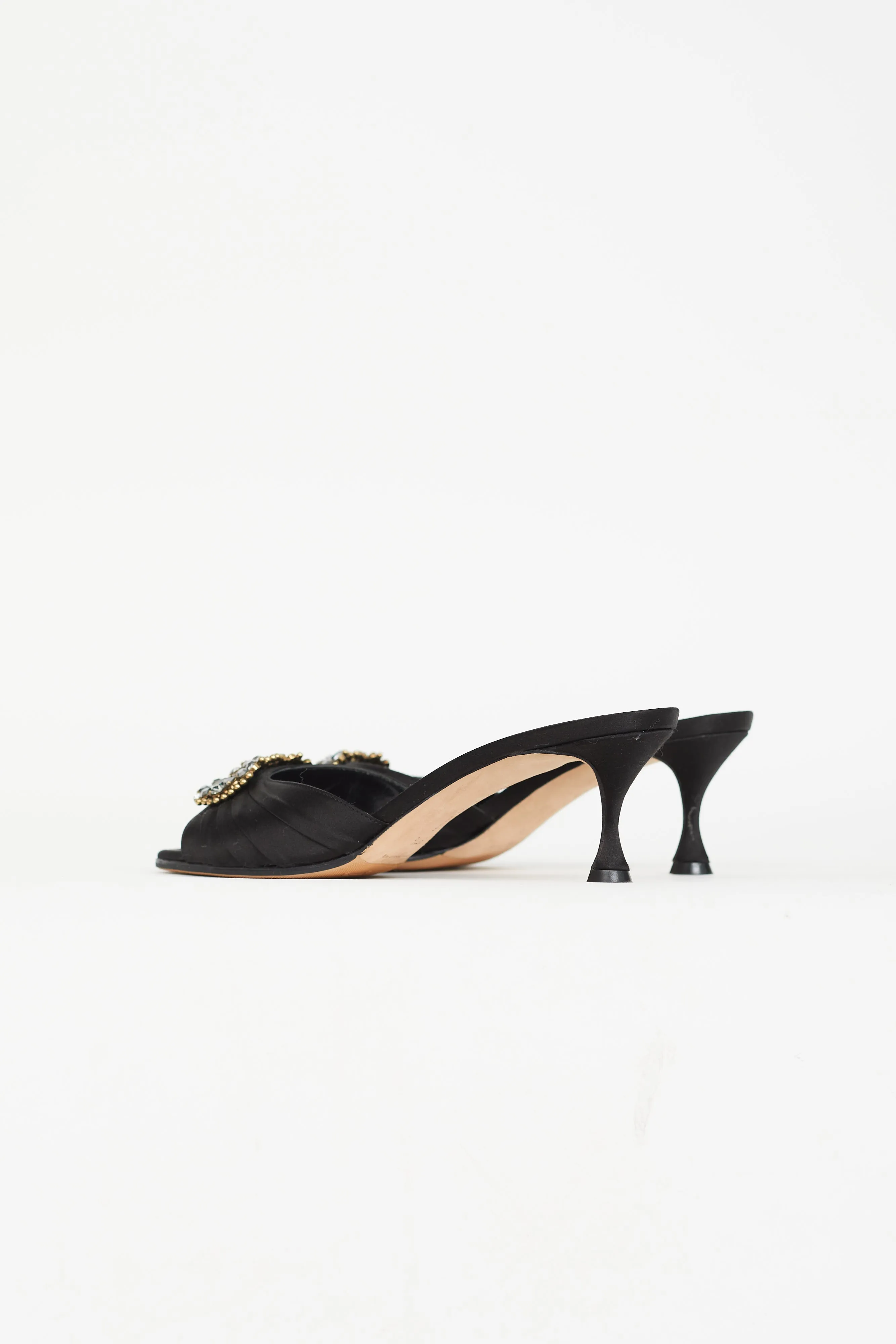 Black Satin Jewel Mule Heel