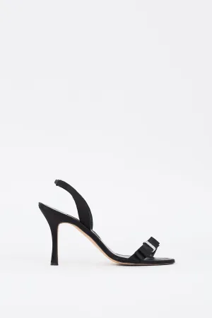 Black Satin Rhinestone Bow Heel