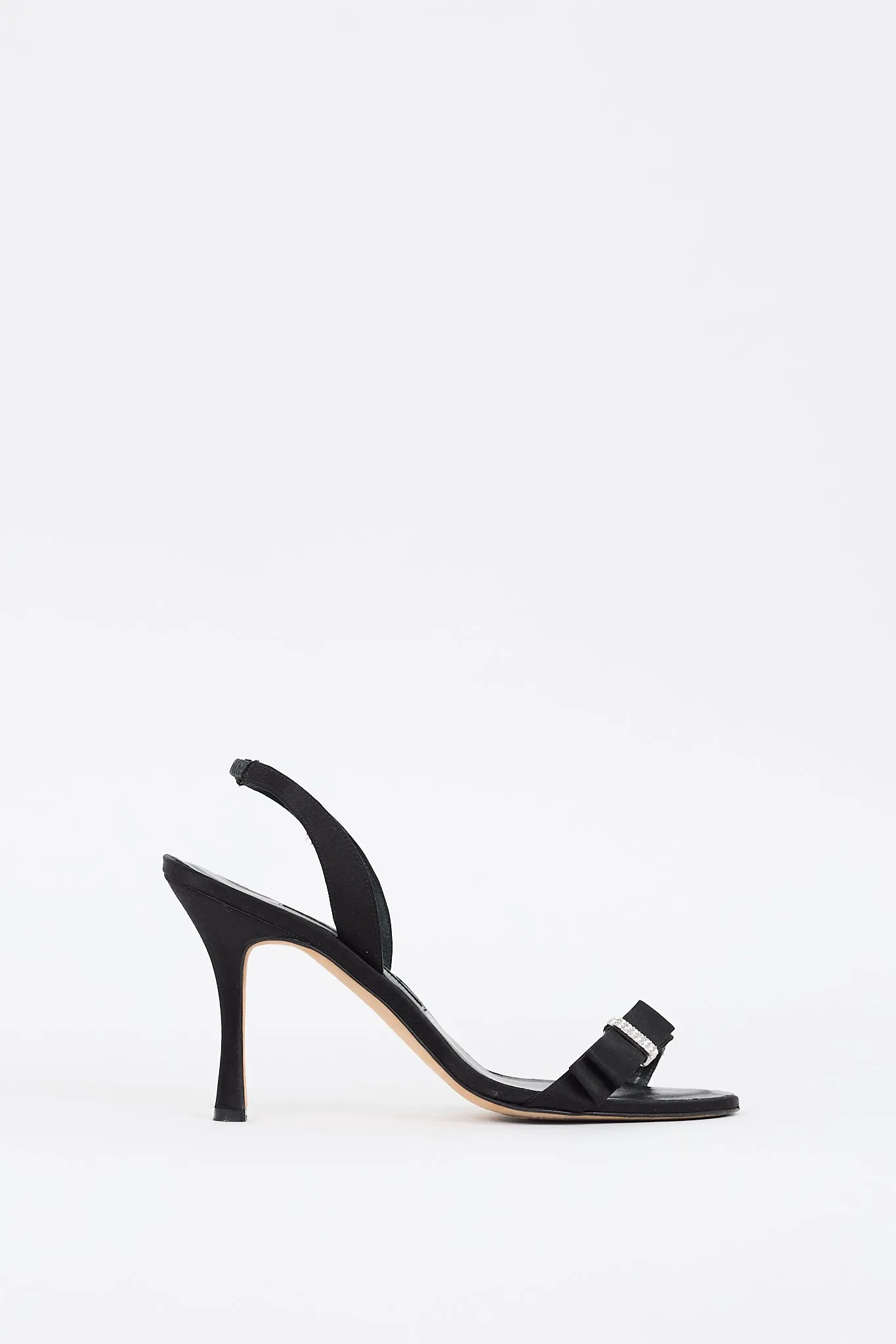 Black Satin Rhinestone Bow Heel