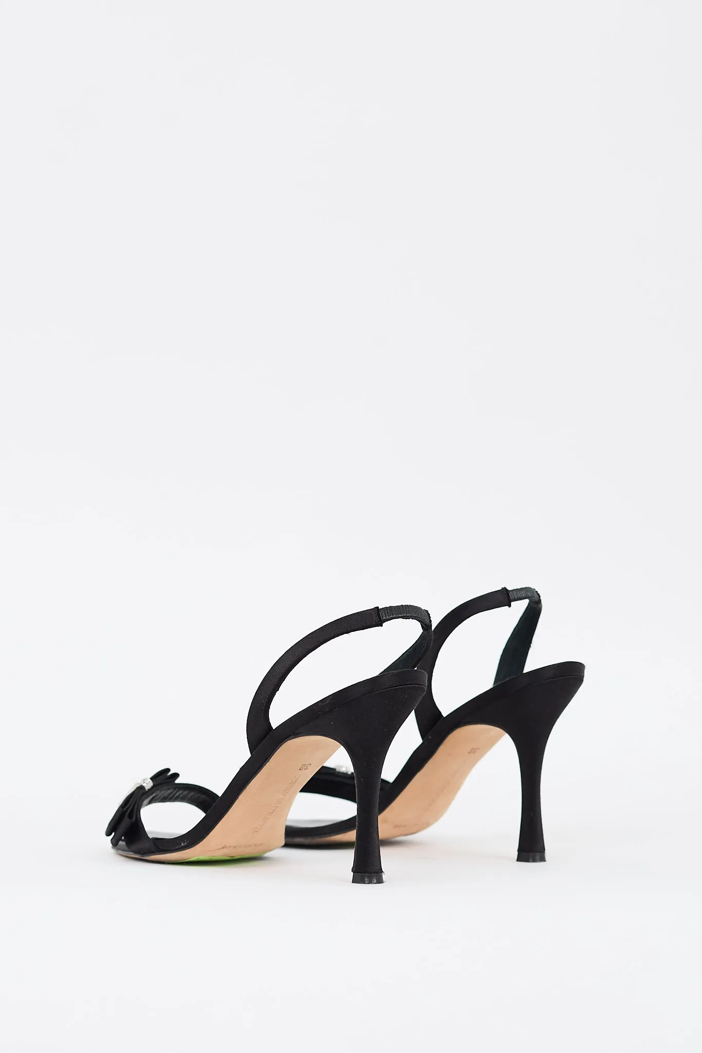 Black Satin Rhinestone Bow Heel