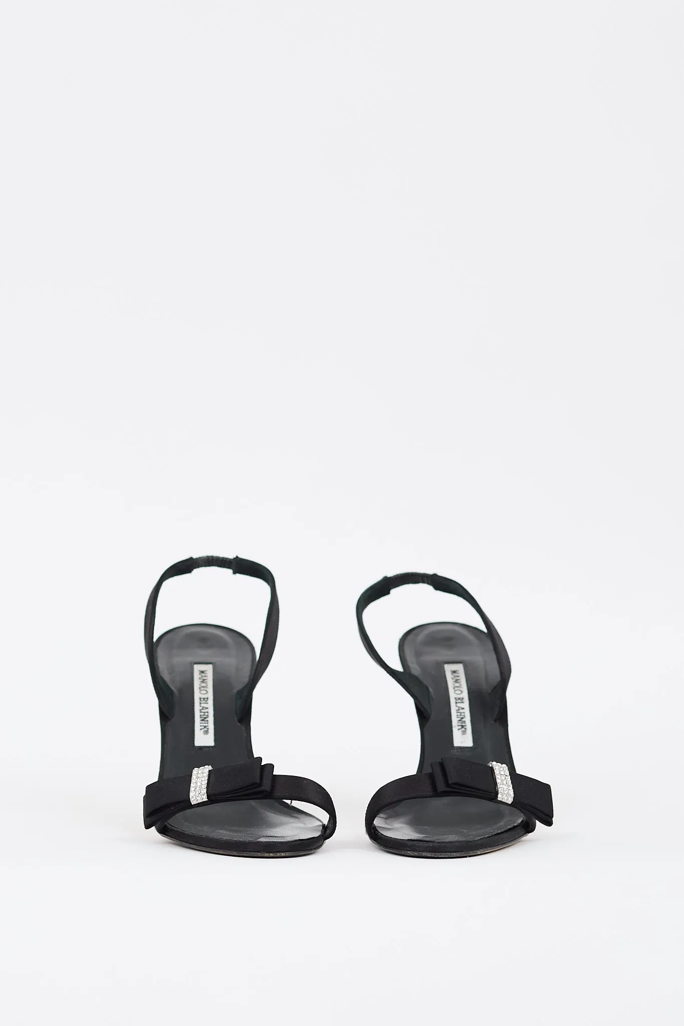 Black Satin Rhinestone Bow Heel