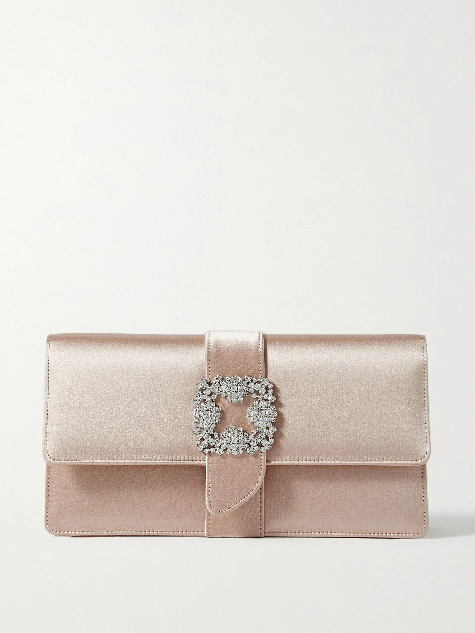 Blush crystal-embellished satin clutch