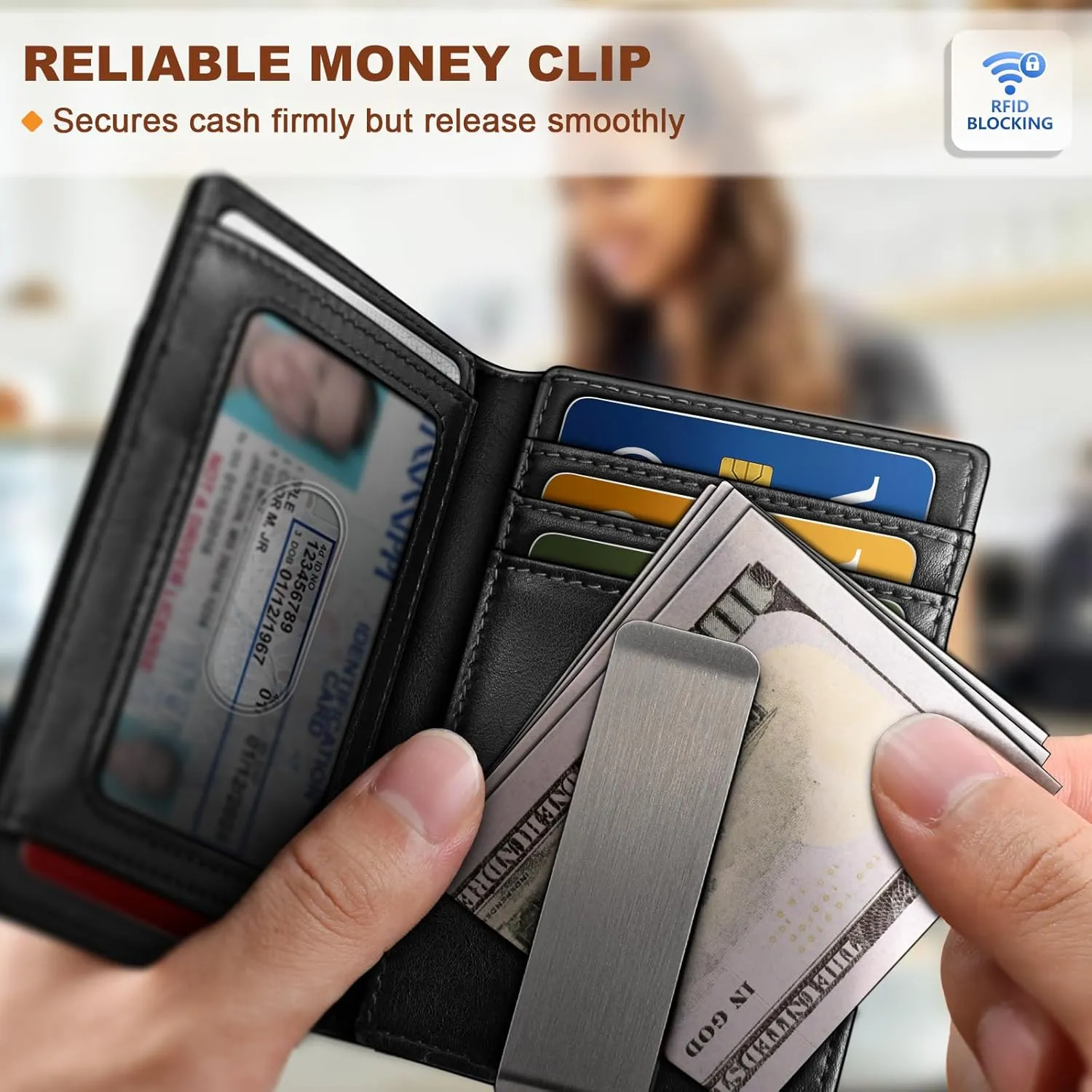 BULLIANT Men Airtag Wallet,Slim Wallet Money Clip Card Holder Magnetic Closure 12 Cards in Front Pocket RFID Blocking