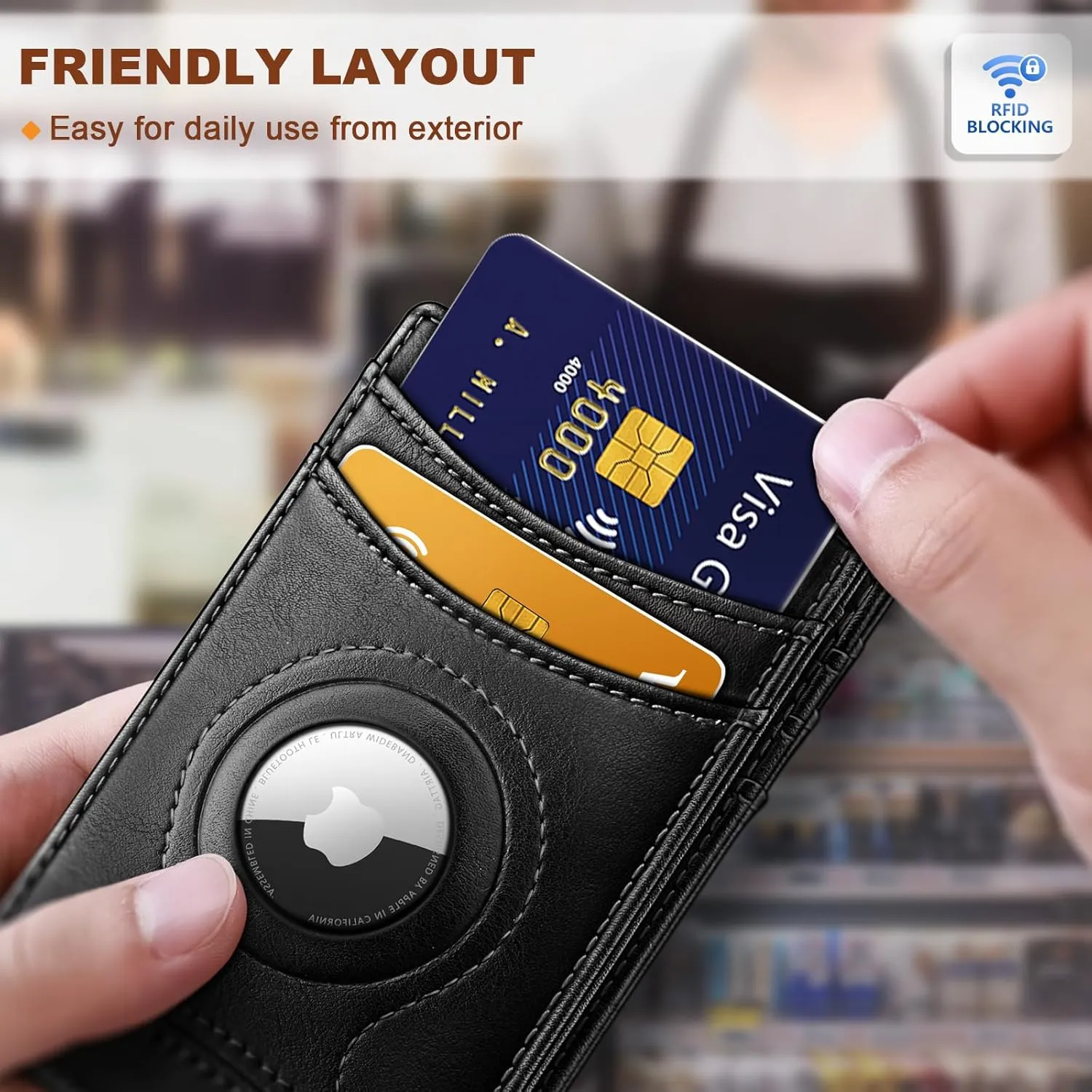 BULLIANT Men Airtag Wallet,Slim Wallet Money Clip Card Holder Magnetic Closure 12 Cards in Front Pocket RFID Blocking