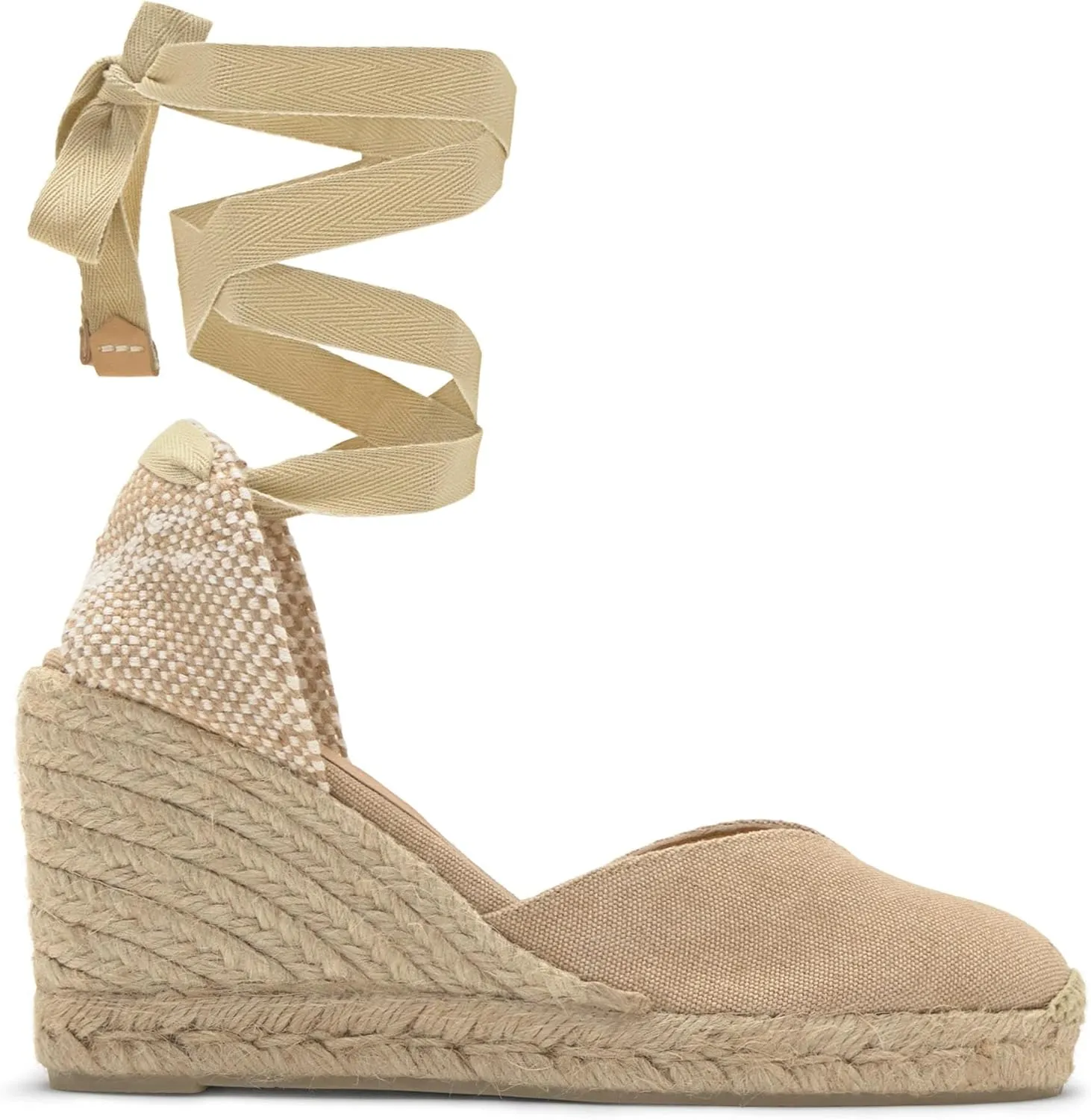 Castaer Women's Espadrille Heel Chiara Ecru Embossed in RASE with Bow Closure and Height of 11 cm | Size 39