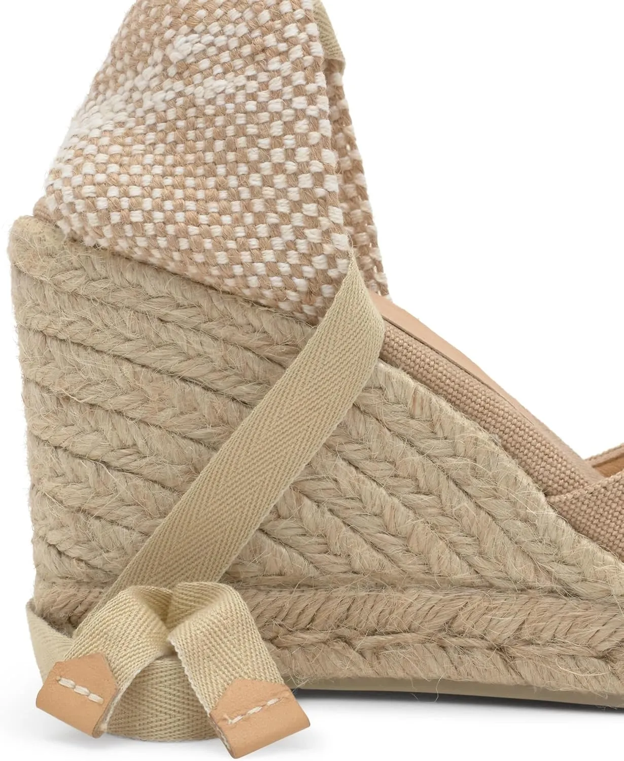 Castaer Women's Espadrille Heel Chiara Ecru Embossed in RASE with Bow Closure and Height of 11 cm | Size 39