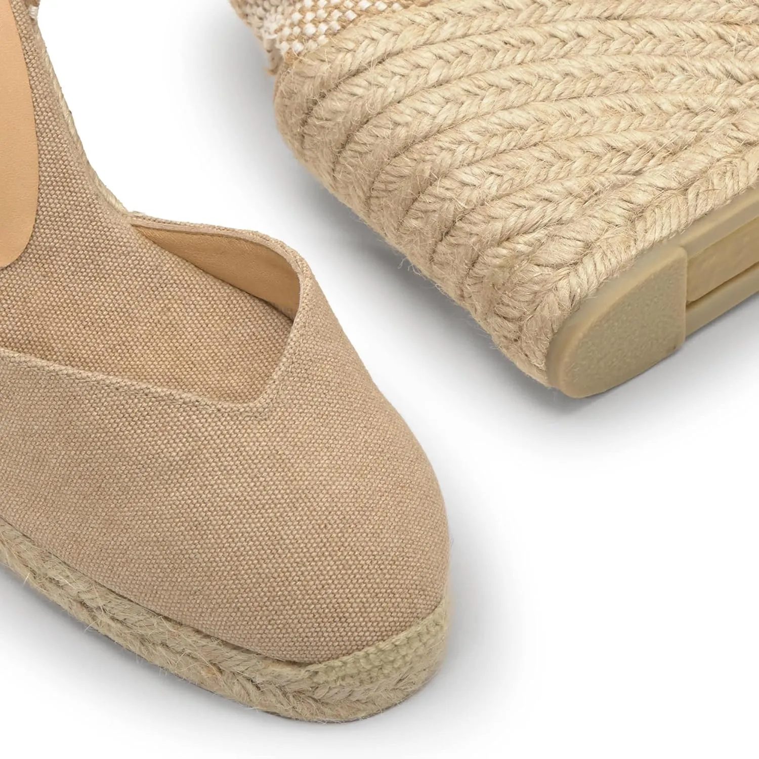 Castaer Women's Espadrille Heel Chiara Ecru Embossed in RASE with Bow Closure and Height of 11 cm | Size 39