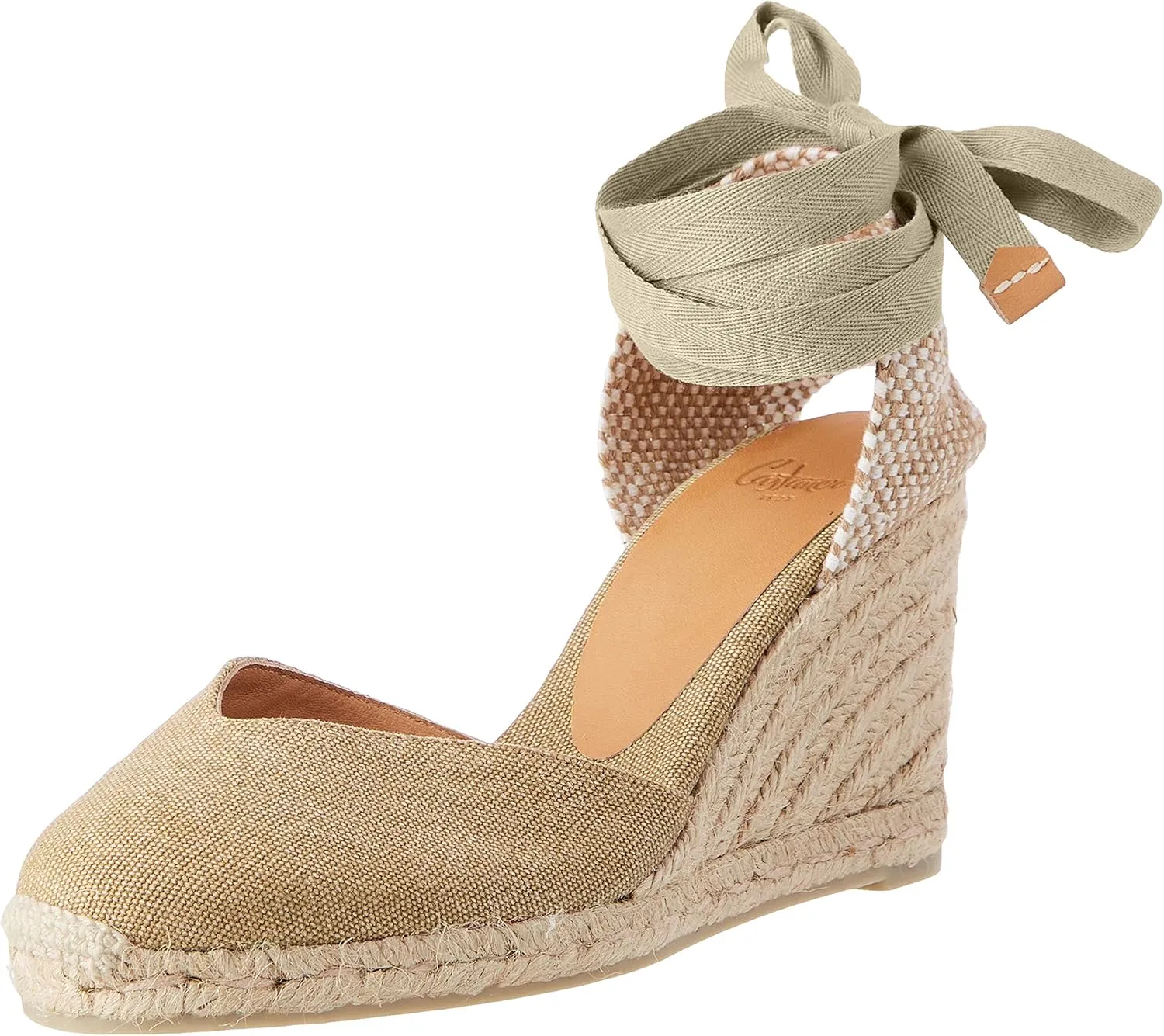 Castaer Women's Espadrille Heel Chiara Ecru Embossed in RASE with Bow Closure and Height of 11 cm | Size 39