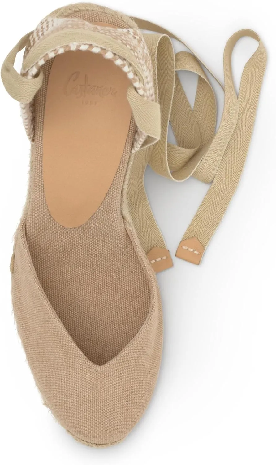 Castaer Women's Espadrille Heel Chiara Ecru Embossed in RASE with Bow Closure and Height of 11 cm | Size 39