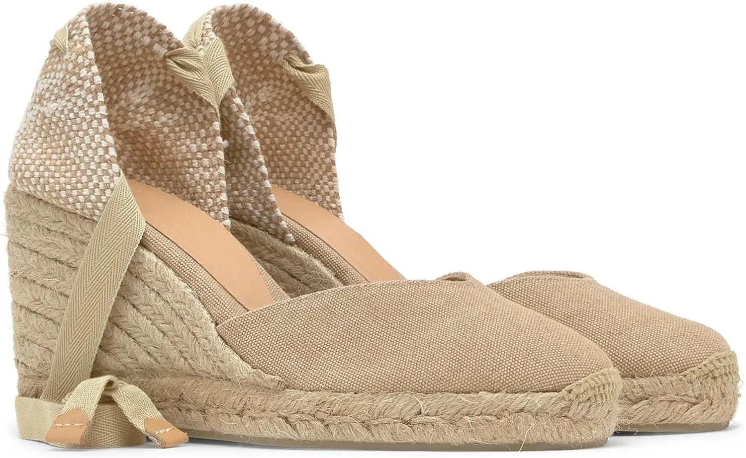 Castaer Women's Espadrille Heel Chiara Ecru Embossed in RASE with Bow Closure and Height of 11 cm | Size 39