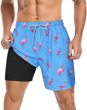 Century Star Mens Swim Trunks with Compression Liner Quick Dry Bathing Suits with Pockets Swim Shorts