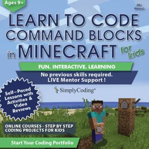 Coding for Kids: Learn to Code Minecraft Command Blocks - Video Game Design Coding - Computer Programming Courses, Ages 9  (PC, Mac Compatible)