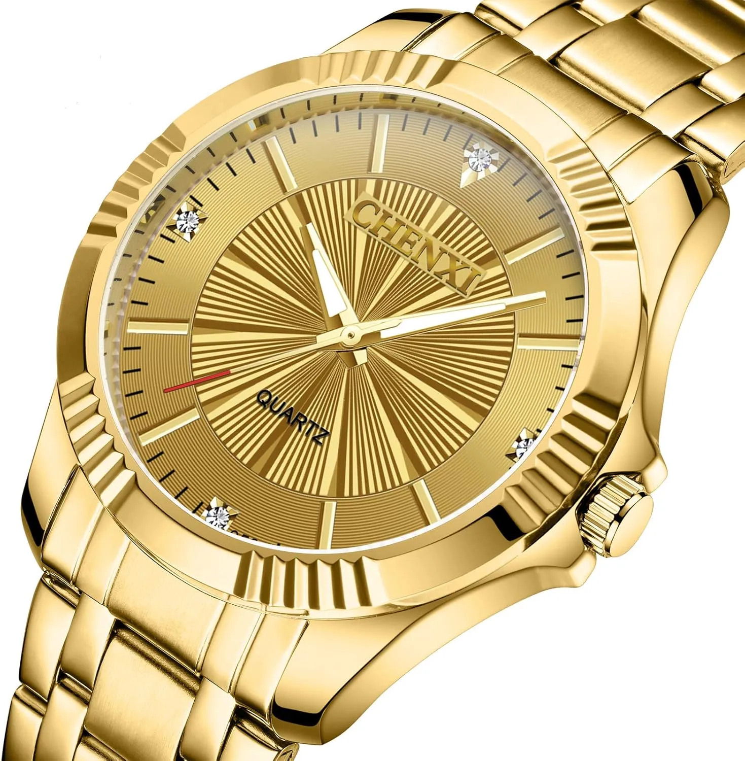 DREAMING Q&P Fq-005 Classic Style Gold Stainless Steel Mens Wrist Watches with Crystals for Man