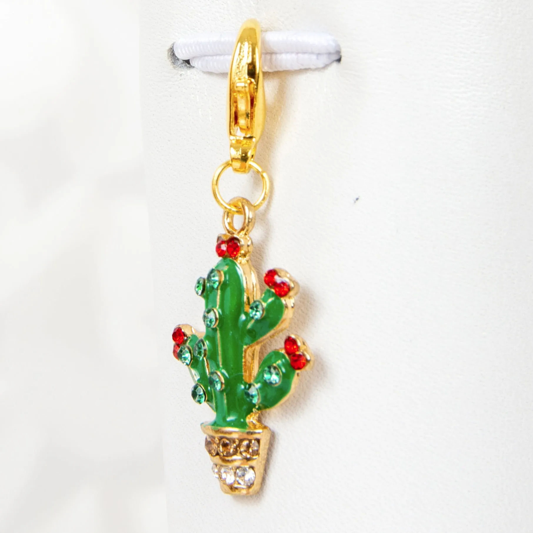 Enamel Saguaro Cactus Charm Accented with Rhinestones