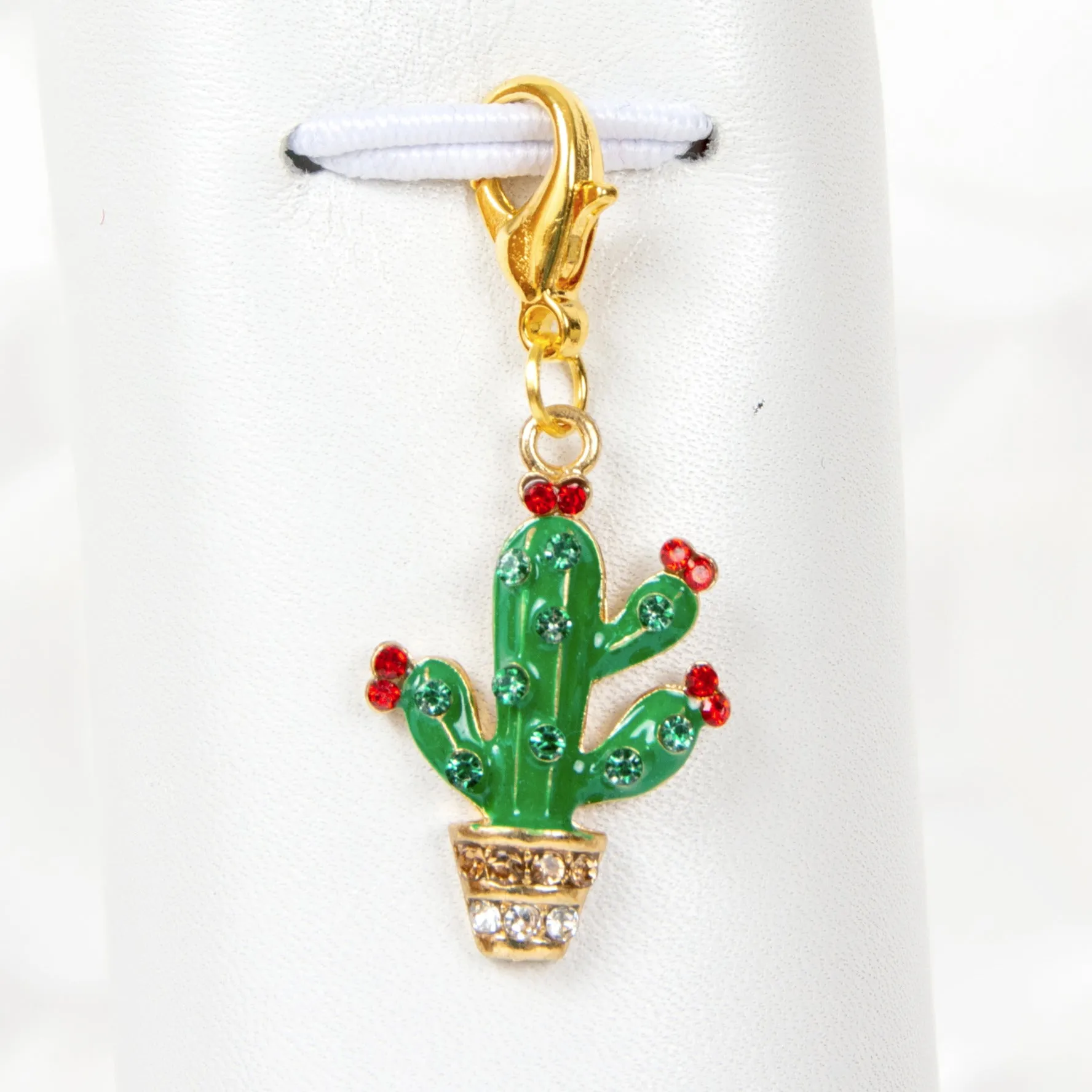 Enamel Saguaro Cactus Charm Accented with Rhinestones