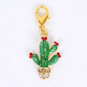 Enamel Saguaro Cactus Charm Accented with Rhinestones