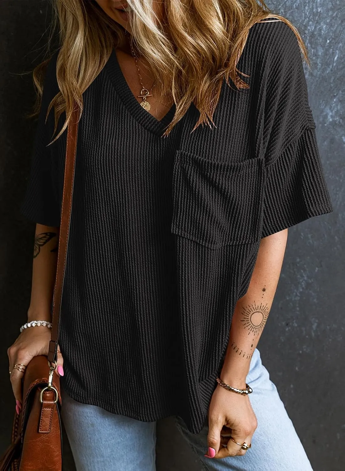 EVALESS Womens Summer Tops Oversized T Shirts Short Sleeve Blouses for Women Dressy Casual Work Outfits
