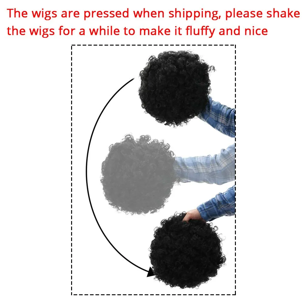 FREE BEAUTY Fluffy Afro Synthetic Clown Wig for Men Women Cosplay Anime Christmas Party Halloween Fancy Funny Wigs (Black)