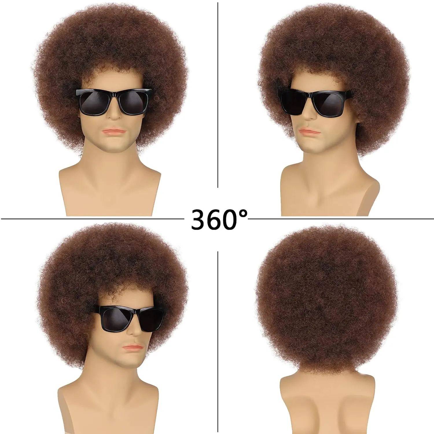 G&T Wig Afro Wig for Men 70s 80s Short Curly Brown Rocker Party Disco for Halloween Costume Cosplay Synthetic Funny Wigs(Dark Brown)