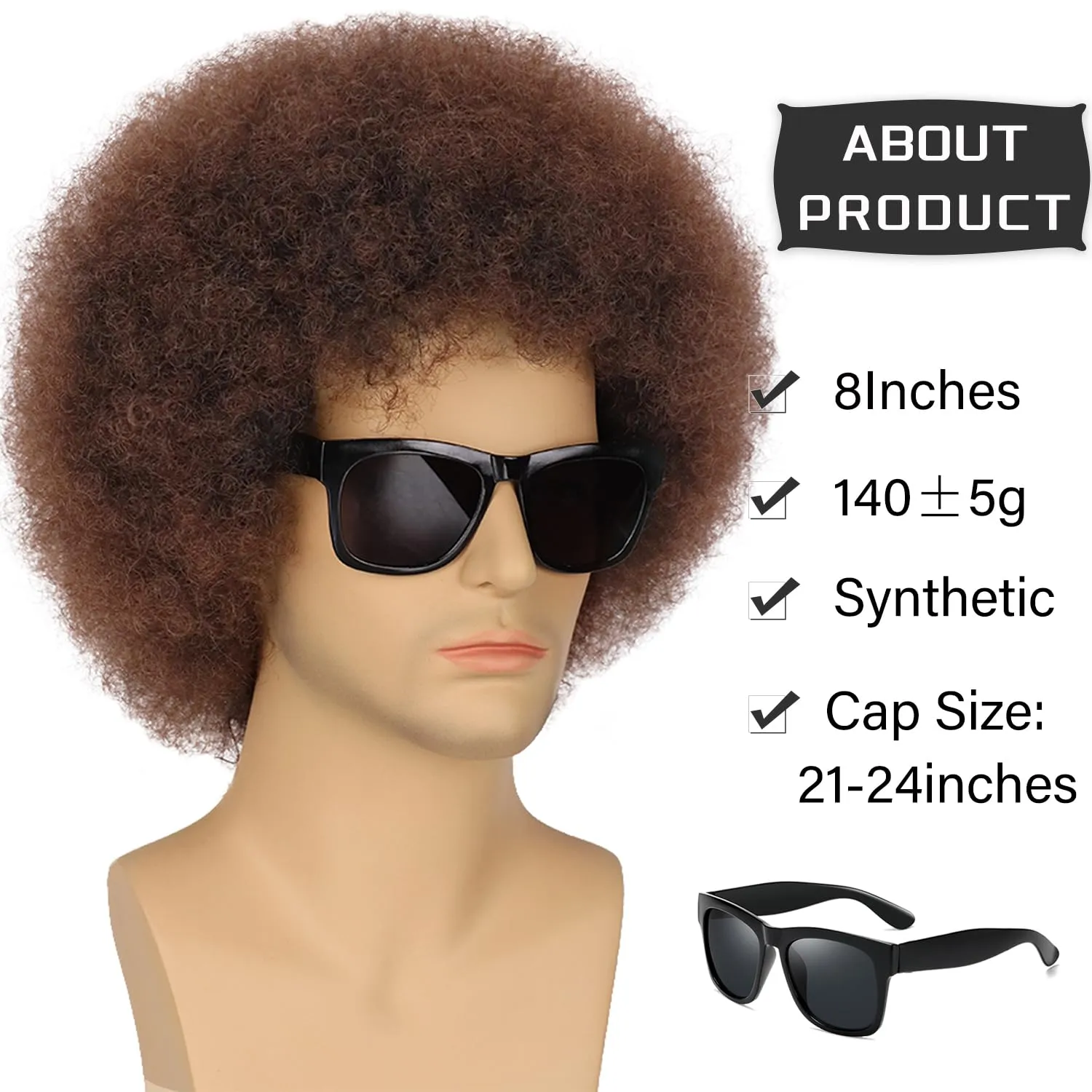 G&T Wig Afro Wig for Men 70s 80s Short Curly Brown Rocker Party Disco for Halloween Costume Cosplay Synthetic Funny Wigs(Dark Brown)