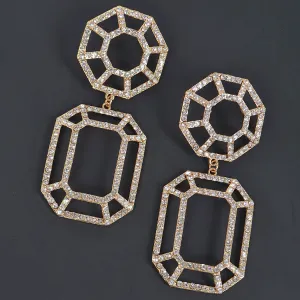 Gold Rhinestones Geo Web Earring