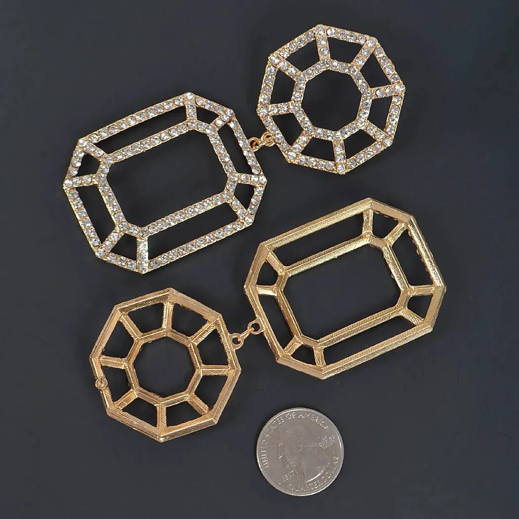 Gold Rhinestones Geo Web Earring