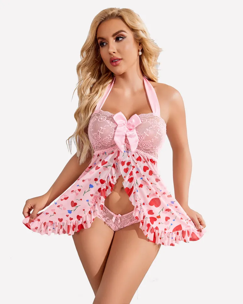 Halloween Lingerie Lace Open Front Halter Nighty