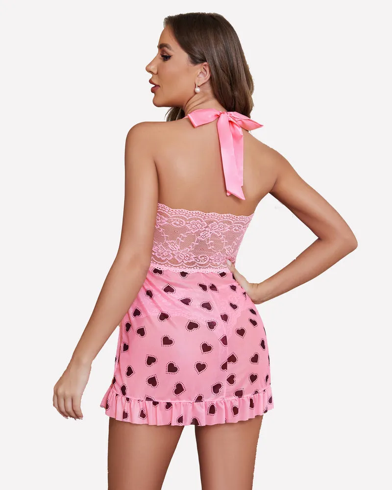 Halloween Lingerie Lace Open Front Halter Nighty