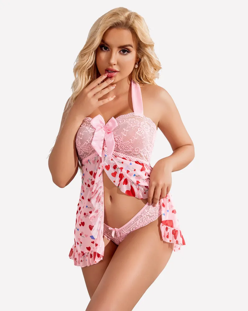 Halloween Lingerie Lace Open Front Halter Nighty