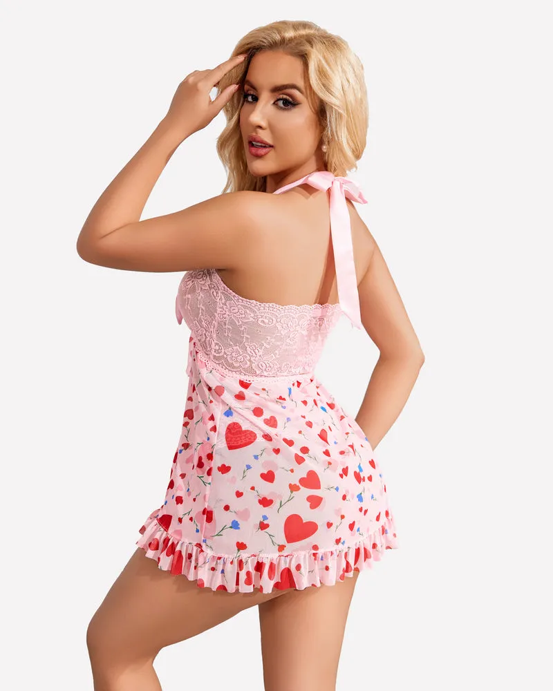 Halloween Lingerie Lace Open Front Halter Nighty